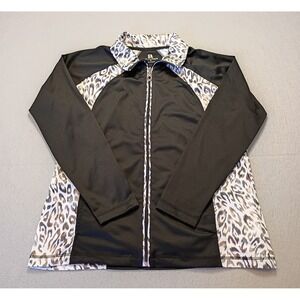 ac-tiv-ology Black and Animal Print Lightweight Zip Jacket Women's Size Large‎